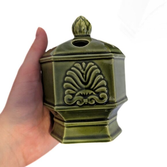 Vintage Green Japan Canister Counter Set of 2 Filigree Design Retro MCM - Picture 8 of 16